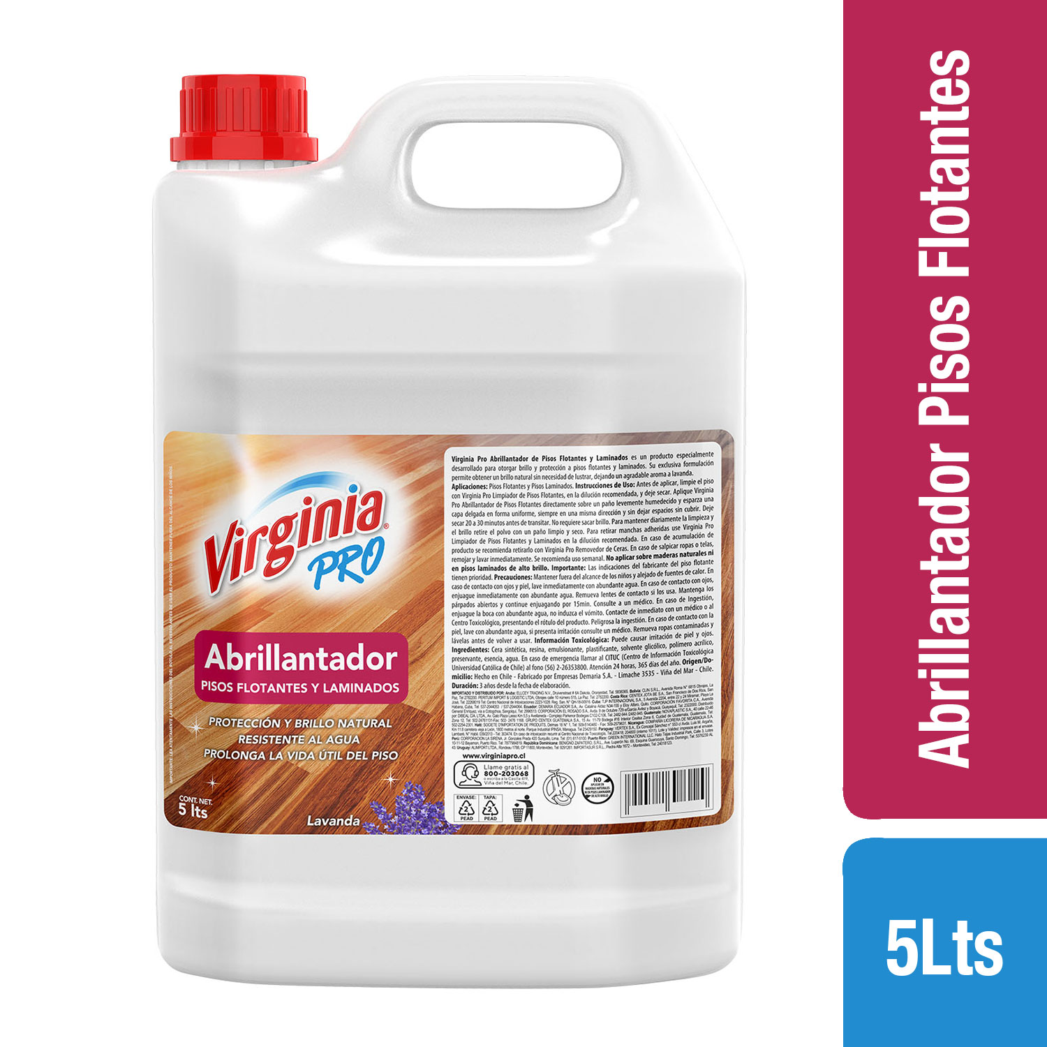 1003239 Abrillantador Pisos Flotantes Lavanda Virginia PRO 5lt Hero ABRILLANTADOR P/FLOTANTES VIRGINIA LAVANDA X5LT. - Imagen 1
